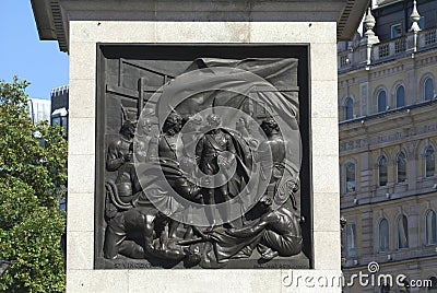 Nelsonâ€™s Column details in Trafalgar Square, London, England Editorial Stock Photo